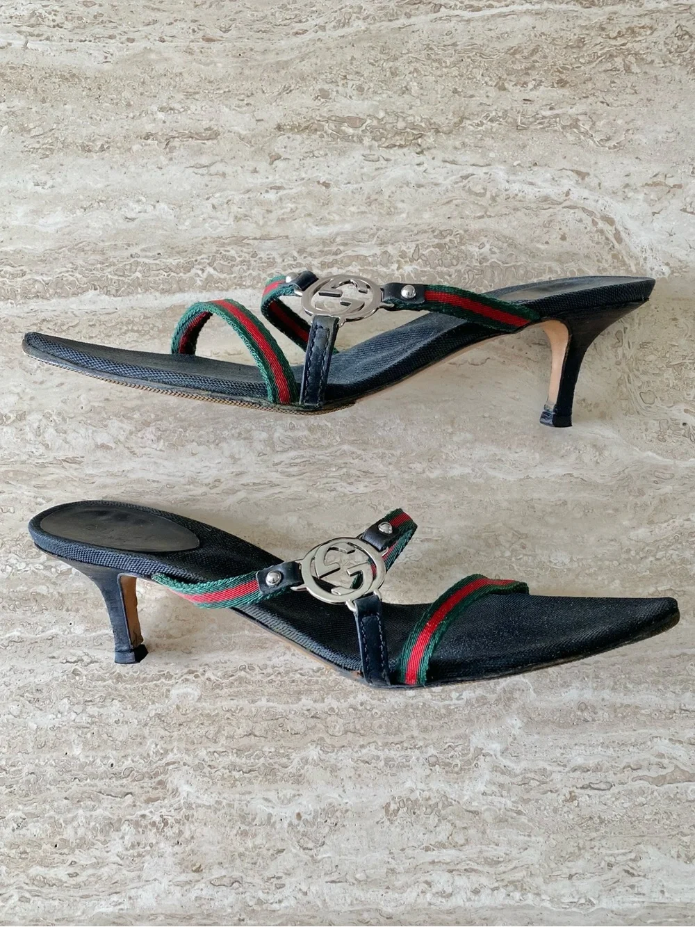 Vintage Gucci Tom Ford-era Stripe GG Sandal Heels - Picture 2 of 9